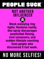 Product packaging for 'Not Another Influencer' on a pink background with black text
